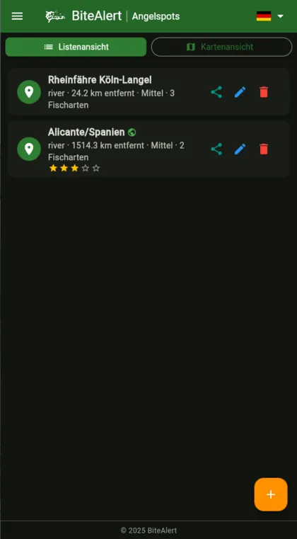 Angelspots auf der Karte in BiteAlert