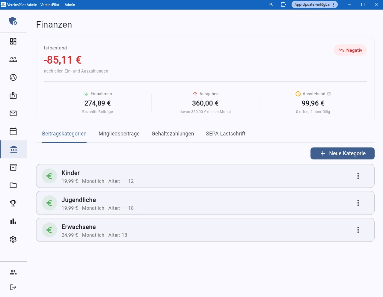 Finanzübersicht in VereinsPilot